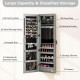 Gray wall and door mounted jewelry cabinet with LED lights, featuring 120 earring slots and spacious storage options.