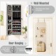 Gray wall and door mounted mirrored jewelry cabinet with LED lights, featuring spacious storage and a full-length.