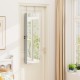 Full-length mirror jewelry cabinet in gray, featuring LED lights and spacious storage for jewelry, mounted on a door.