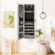 Gray wall-mounted jewelry cabinet with LED lights, full-length mirror, and spacious storage for organized accessories.