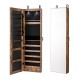 Rustic brown wall-mounted jewelry cabinet with LED lights, full-length mirror, and spacious storage for jewelry and.