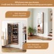 Wall and door-mounted mirrored jewelry cabinet in rustic brown with LED lights, spacious storage, and lockable design.