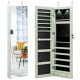 Mirrored jewelry cabinet in green with LED lights, featuring 6 shelves, 36 hooks, and lockable storage for organized.