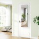 Wall-mounted mirrored jewelry cabinet in green with LED lights, featuring spacious storage and a full-length mirror.