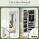 Mirrored jewelry cabinet in green, wall or door mounted, featuring LED lights, spacious storage, and lockable design.