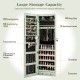 Wall-mounted jewelry cabinet in green with LED lights, featuring 120 earring slots, 98 ring slots, and spacious storage.
