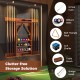 Wall-mounted billiards pool cue rack in brown, made of solid pine wood, stores 8 cues and 15 balls for organized game.
