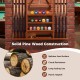 Detail view of the wall-mounted billiards pool cue rack, showcasing solid pine wood construction and stylish storage.
