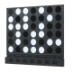 Wall-mounted Jumbo 4-in-a-Row game features black and white acrylic discs, perfect for garages and game rooms.