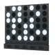Wall-mounted Metal Connect-4 game featuring black and white acrylic discs, perfect for garages and game rooms.