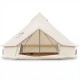 Waterproof bell tent with stove jack features mesh windows, spacious interior for 6-8 people, and easy setup for camping.