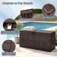 Waterproof lockable outdoor deck box in dark brown, featuring wicker texture, rounded corners, and 120-gal capacity for.