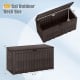 Dark brown waterproof lockable outdoor deck box with 120 Gal capacity, ideal for storing tools and cushions.