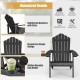 Black Weather Resistant HIPS Outdoor Adirondack Chair with ergonomic armrests and hidden cup holder for patio.