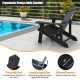 Black outdoor Adirondack chair with ergonomic design, wide seat, and hidden cup holder for comfortable patio relaxation.