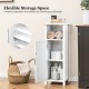 Freestanding bathroom cabinet with one door and three adjustable shelves for versatile storage in white finish.
