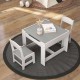 Kids table and chairs set in white with a gray top, featuring storage boxes and a 2-in-1 drawing surface for creative.