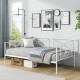 White metal twin daybed with chic side rails, suitable for bedroom or living room, featuring under-bed storage.