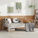 Twin metal daybed frame in white with chic side rails, suitable for bedroom or living room, offers under-bed storage.