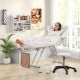 Facial chair set in white with removable headrest and armrests, ideal for spa and massage treatments.