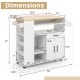 Rolling kitchen island cart with power outlet, white and natural finish, featuring ample storage and drop leaf design.