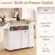 Rolling kitchen island cart in white and natural with built-in power outlet, 2 AC outlets, and 2 USB ports for.