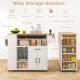 Rolling kitchen island cart in white and natural with ample storage, power outlet, and drop leaf design for versatile.