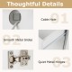 Close-up of cable hole and quiet metal hinges on the rolling kitchen island cart, featuring a white and natural finish.