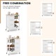 Rolling kitchen island utility storage cart in white with 3 drawers, 2 shelves, and removable tray for organized.