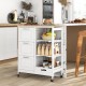Close-up view of the white rolling kitchen island utility cart's smooth rubber wood top, highlighting its durability.