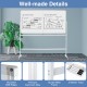 Double-sided magnetic whiteboard on wheels with aluminum alloy frame, featuring rounded edges and 2 marker trays for.