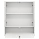 White bathroom cabinet with double mirror doors, adjustable inner shelf, and ample storage for toiletries.