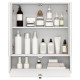 White bathroom cabinet with double mirror doors, featuring adjustable shelves and ample storage for toiletries.