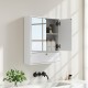 Wall-mounted bathroom cabinet with double mirror doors, pure white wood, and adjustable inner shelf for organized.