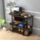 Rustic brown 47-inch wine rack table with 3-tier shelves, glass holder, and metal frame for kitchen or dining room use.