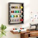 Wall-mounted wire spool rack in gray with 4 removable rods for organizing cables and spools, enhancing workspace.
