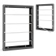 Wall-mounted wire spool rack in gray with 4 removable rods, designed for organizing cables and saving floor space.