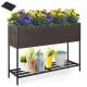 Wicker raised garden bed with drainage gaps, featuring a storage shelf for gardening tools, perfect for flowers and.