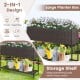 Wicker raised garden bed with storage shelf, featuring drainage gaps, ideal for flowers and vegetables in any garden.