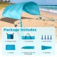 Portable blue beach tent canopy with aluminum poles, 137 sq.ft coverage, ideal for 6-8 people, includes storage pockets.