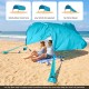 Portable blue beach tent providing 137 sq.ft shade for 6-8 people, ideal for picnics and gatherings by the sea.