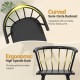Curved semi-circle backrest of Windsor dining chair, featuring ergonomic high spindle design for optimal lumbar support.