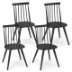 Set of 4 Windsor dining chairs in black with ergonomic backrest, made from solid rubber wood for versatile seating.