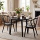 Black Windsor dining chairs with spindle backrest, featuring rubber wood construction and elegant retro design for.