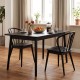Black Windsor dining chairs with spindle backrest around a dining table, featuring a retro design for elegant home.