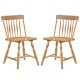 Set of 2 Windsor dining chairs with curved spindle back in natural rubber wood, ideal for dining rooms or cafes.
