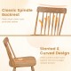 Windsor dining chair with curved spindle backrest in natural rubber wood, designed for comfort and relaxed posture.