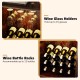Wine glass holders for up to 15 glasses and wine bottle racks for 12 bottles in a rustic brown wine bar cabinet.