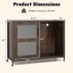 Rustic brown wine bar cabinet with adjustable shelves, LED lights, and wine glass holders for home bar convenience.
