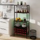 Rustic brown wine organizer with 24 bottle holders, adjustable RGB light, and built-in power outlet for kitchen storage.